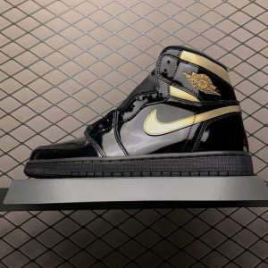 Replica Air Jordan Shoe Air Jordan 1 High OG GS Black Metallic Gold 555088-032 Size 36-4